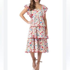 Crosby by Mollie Burch Multi Color Floral Ruffle Tiered Frida Midi Dress XL